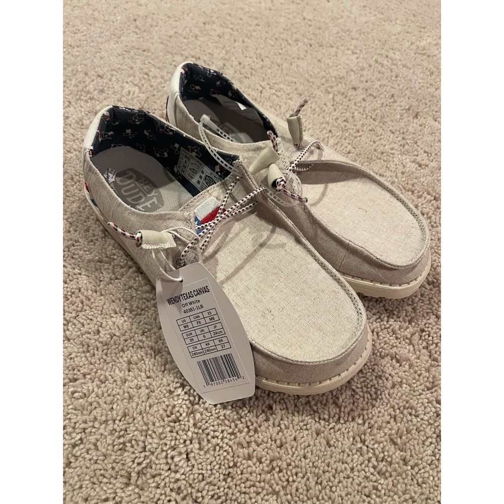 Hey Dude Wendy Texas Canvas Shoes Off White Slip On Women's Size 8